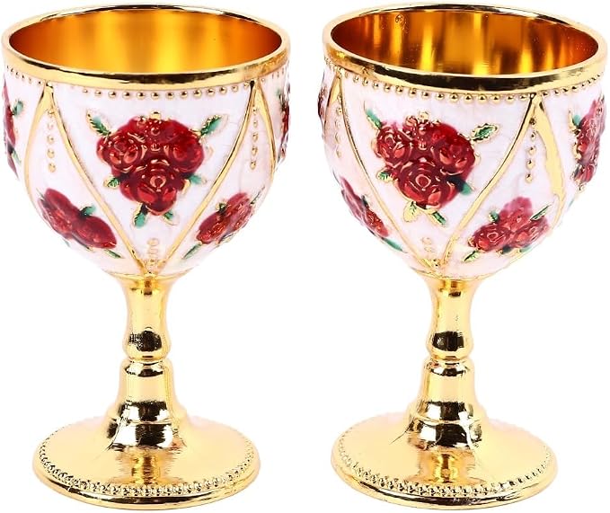 2 Pcs Vintage Metal Wine Cups, Alloy Embossed Mini Goblets, 2.76 x 1.69 in by Unknown