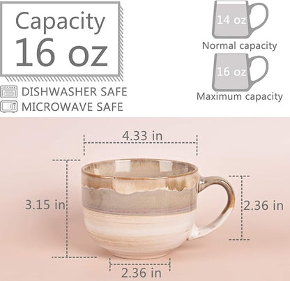 Bosmarlin Large Ceramic Coffee Mug Set of 2, Stoneware Jumbo Latte Mugs - Image 2