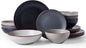 Famiware Venus Speckled Dinnerware Set with Pasta Bowls, Service for 4 (16 Pieces), Stoneware Plates and Double Bowls Sets, Microwave & Dishwasher-Safe Dishes with Trim, Matte Multi-color