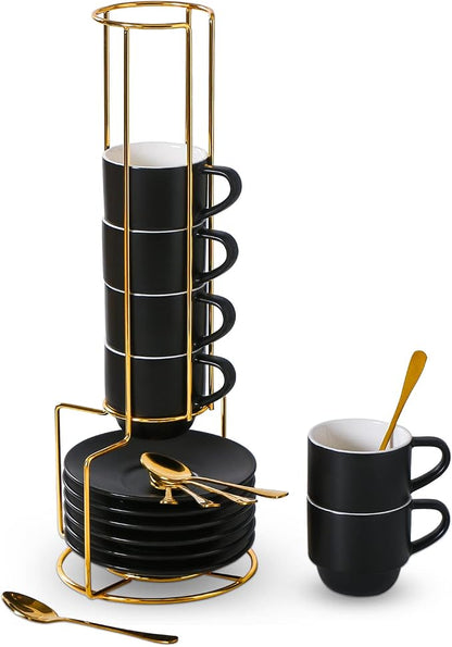 Lareina Porcelain 3-Ounce Espresso Cups Set of 6, Small Stackable Coffee Cups by Lareina