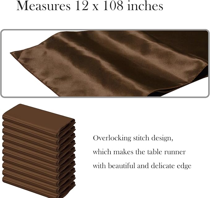 10 Pack Brown Table Runner 12 X 108 Inches Wedding Satin Table Runner - Image 3