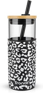 Tronco 20 oz Glass Tumbler with Lid and Straw, Iced Coffee Cup and Smoothie Cup with Bamboo Lids & Protective Silicone Sleeve, Dishwasher Safe, BPA-Free, Glass Cup 1 Pack