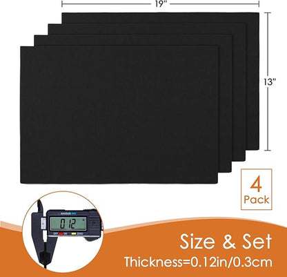 MANSPHIL Black Cloth Placemats Set of 4 Washable Thick Faux Linen Table Place Mats Heat Resistant Double Layer Fabric Wrinkle Free Dining Kitchen Table Decor - 13x19 Inch Oeko Tex Placemat