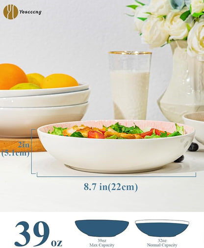 Yeacccng Pasta Bowls Set of 6, 8.7 Inch 39 Oz Colorful Reactive Glaze Ceramic - Image 4