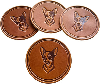 Dog Breed Leather Coasters – Premium Full Grain Table Protectors by Handmade