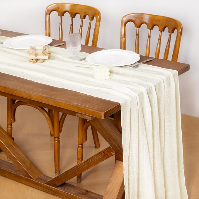 Cheesecloth Table Runner Summer Boho Wedding Shower Party Home Decor | Ivory - Image 2