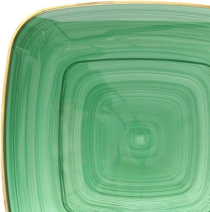 " OCCASIONS " 100 Plates Pack,(50 Guests) Premium Wedding Party Disposable Plastic Plates Set -50 x 10'' Dinner + 50 x 7'' Salad/Dessert (Belize Square in Green & Gold)