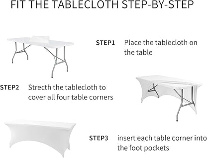 Fokitut 6 Pack Spandex Table Cover for 6FT Table Universal Fitted Stretch Tablecloth for Party, Banquet, Wedding and Events-White