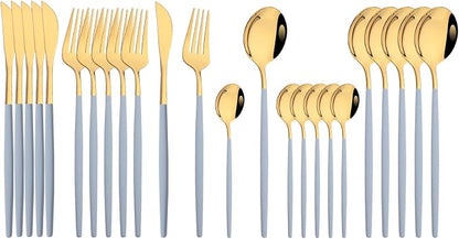 JASHII Flatware Set 24 Piece, Stainless Steel Silverware Set, Macaron Small by JASHII