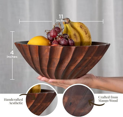 Folkulture Natural Ribbed Salad Bowl | 11” Large Mango Wood Serving Bowl - Image 2