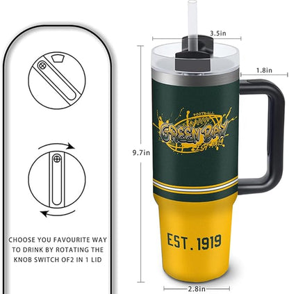 Green 30 oz Tumbler with Handle and Straw,Car cup,Coffee Mug,100% Leakproof Insulated Tumbler with Lid and Straw,Made of Stainless Steel,Cup Holder Friendly Base,Classic Collection Gifts for Fans