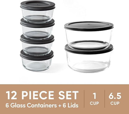 12-Piece Glass Food Storage Containers Set | 1-Cup & 6.5-Cup, Leakproof | - Image 3