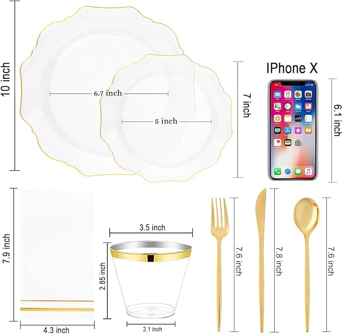 350Pcs Clear and Gold Plastic Plates - Image 12