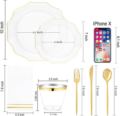 350Pcs Clear and Gold Plastic Plates - Image 12