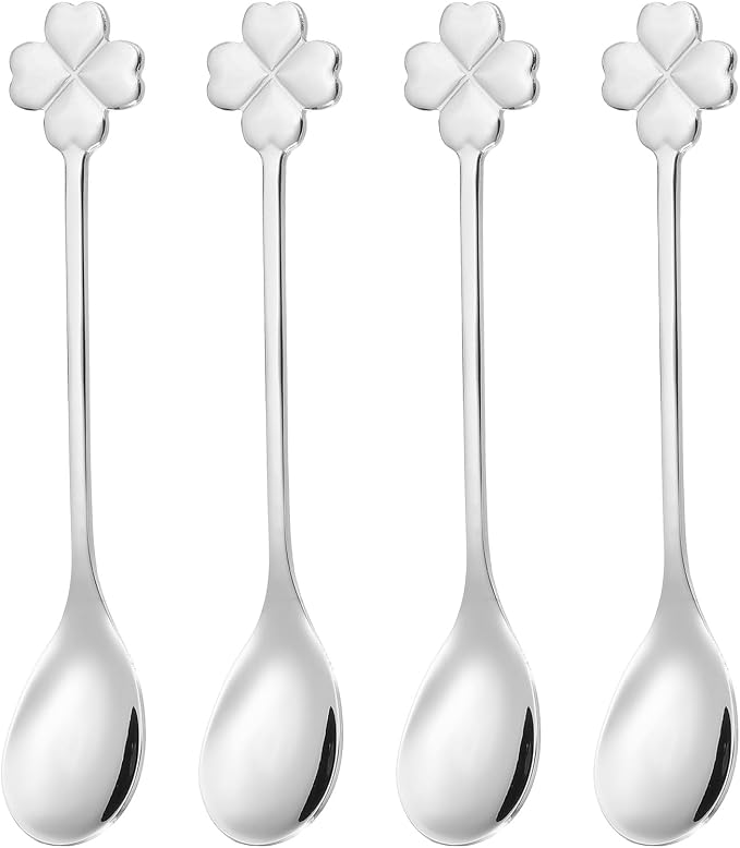 PATIKIL 4pcs Coffee Spoons, Four Leaf Grass Tea Spoons 304 Stainless Steel by PATIKIL
