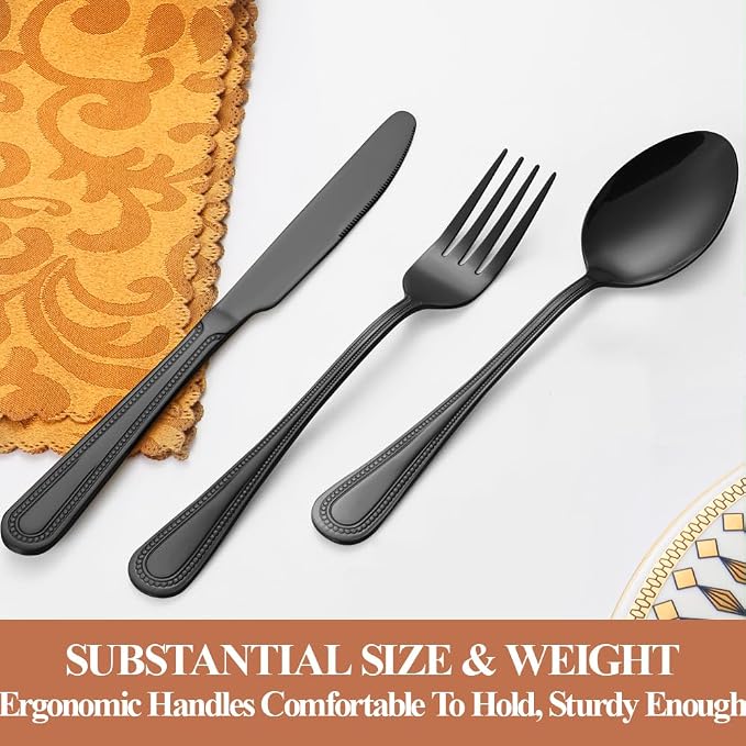 40 Pcs Black Silverware Set for 8, Food Grade Stainless Steel Flatware Set - Image 5