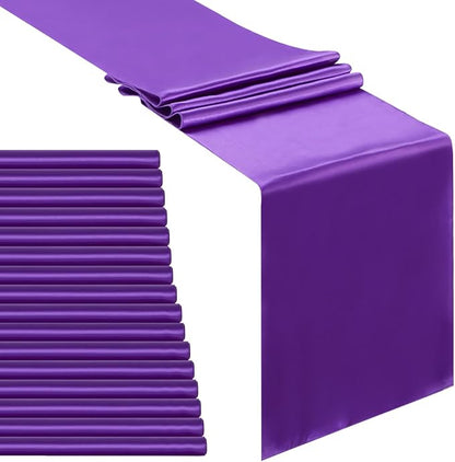 Purple Table Runners 16 Pack 12x108 inch Silk Satin Smooth Fabric | Satin Table by B-COOL
