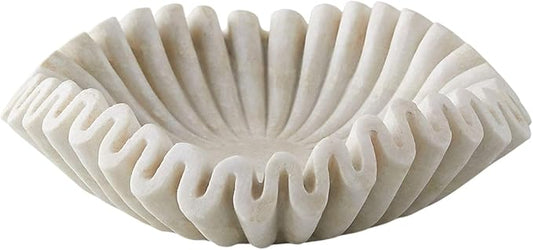 Marble Bowl Fruit Bowl, Stone Bowl Decorative Bowl Decorative Trays Marble Fruit Bowl Ruffle Floral Home Decor Gifts (Set of 12, 15 and 18 inch)
