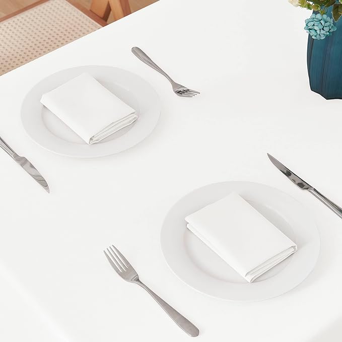 2 Pack Rectangle Tablecloth, 52x70 inch, Water Resistant Wrinkle Free Linen Textured Table Cloth Washable, Decorative Fabric Table Cover for Dining, Party and Camping, White