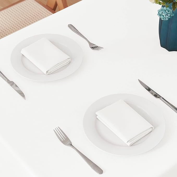2 Pack Rectangle Tablecloth, 60x84 inch, Water Resistant Wrinkle Free Linen Textured Table Cloth Washable, Decorative Fabric Table Cover for Dining, Party and Camping, White