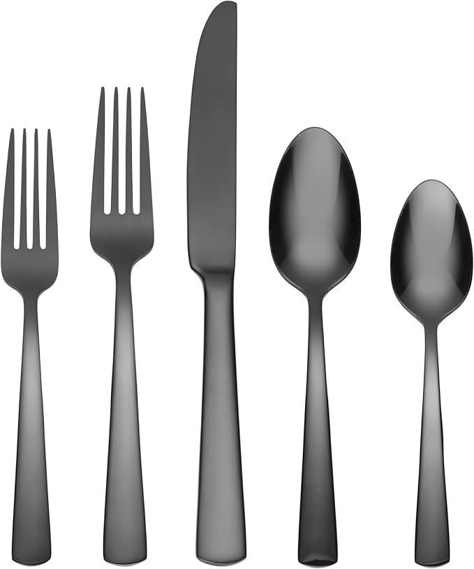 Oneida Silverware Set, Aptitude Glossy Midnight 20-Piece Flatware Set, Service by Oneida