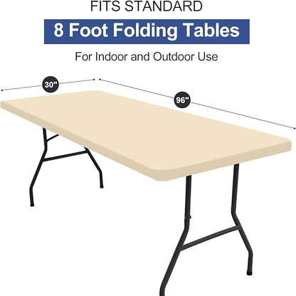 homing 2 Pack Rectangle Table Cloth, Elastic Fitted Fabric Tablecloth Fits for 8 Foot Folding Tables, Washable Table Cover for Picnic, Camping, Indoor & Outdoor (Champagne, 30" x 96")