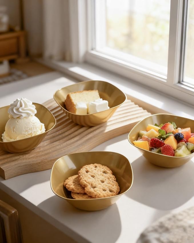 bUCLA 50Pack Gold Plastic Small Bowls - 8oz Disposable Ice - Image 4