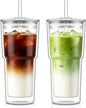 KEMORELA 2PCS 20oz Clear Double Wall Glass Cups by KEMORELA