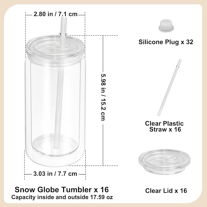 AZEAM 16 PCS Plastic Snow Globe Tumbler, 16 Oz Double Wall Snow Globe Cups | - Image 2