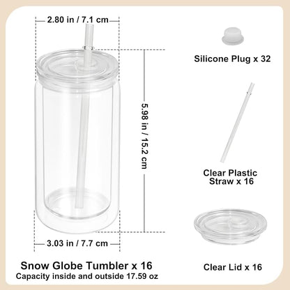 AZEAM 16 PCS Plastic Snow Globe Tumbler, 16 Oz Double Wall Snow Globe Cups | - Image 2
