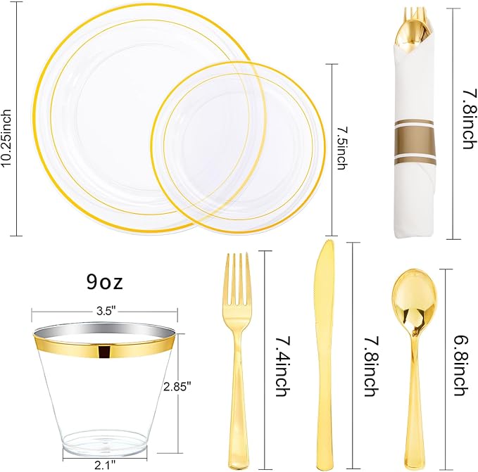 WELLIFE 350PCS Clear-Gold Plastic Plates - Image 2