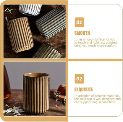 LIFKOME Vinitage Ceramic Mug, Chinese Tea Cup 300ml Striped Cup No Handle - Image 2