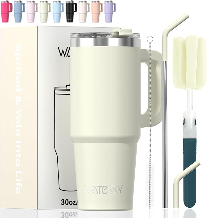30 oz Tumbler with Handle, Tumbler with Lid and Straw, Double Wall Insulated by Watersy