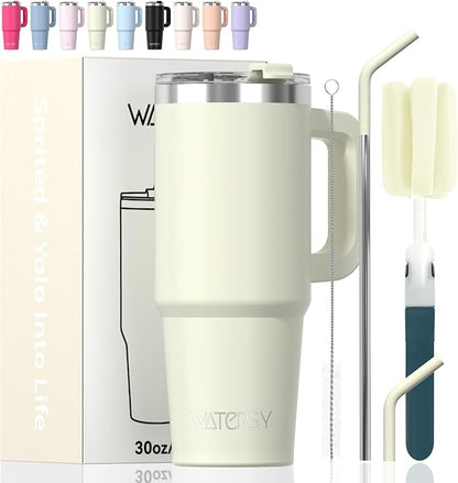 30 oz Tumbler with Handle, Tumbler with Lid and Straw, Double Wall Insulated by Watersy