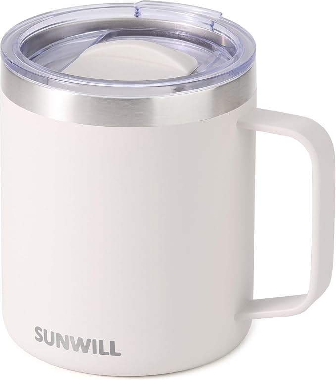 SUNWILL Travel Coffee Mug with Lid, Insulated Tumbler with Handle, 14 oz by SUNWILL