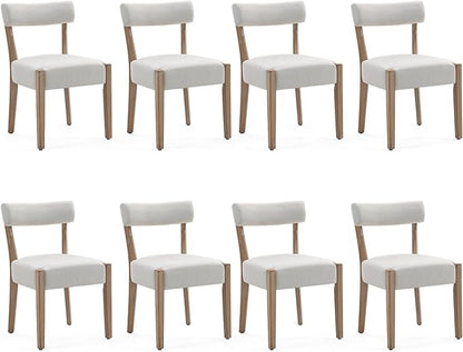 Dining Chairs,8 Pack Mid-Century Modern Wooden Kitchen Chairs with Linen Upholstery - Low-Back Woven Design for Kitchen & Dining Room,Beige Fabric