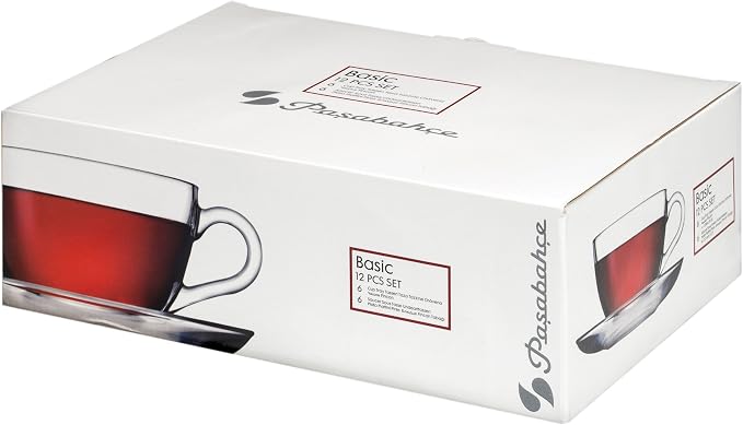 Pasabahce Premium Modern Turkish Tea Glasses & Saucers Set, 12 Piece Coffee - Image 5