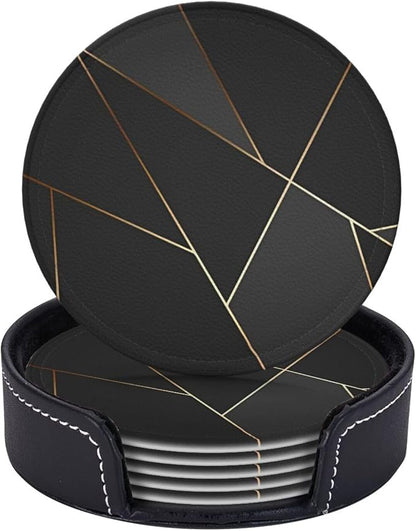 6 Pcs Black Gold Trim Pattern Leather Coasters by CAPVKING