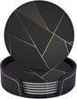 6 Pcs Black Gold Trim Pattern Leather Coasters by CAPVKING