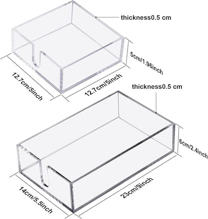 Acrylic Cocktail Napkin Holder for Table, Clear Beverage Napkin Holder Square Rectangle for Dinner, Kitchen, Bathroom, Restaurant, Bar (2 Pieces, 5 x 5 Inch, 9 x 5.5 Inch)