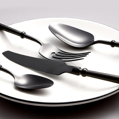 Black Silverware Set for 4 Unique 18/10 Stainless Steel 16 Piece Flatware Sets Mirror Polished Elegant Cutlery Utensils Set for Home Kitchen Dishwasher Safe Nice Weight