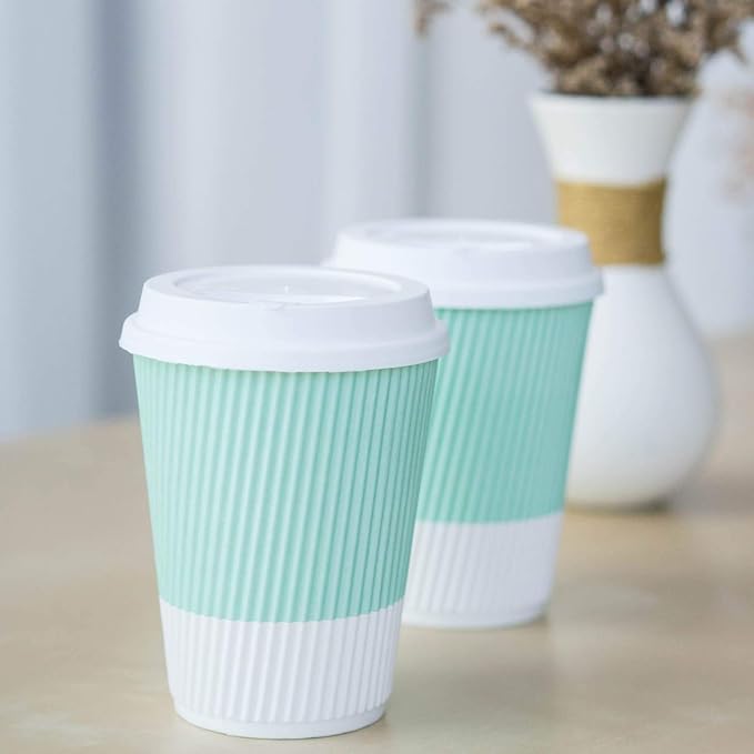 Disposable Coffee Cups With Lids - 12 oz Paper To Go Coffee Cups With - Image 7