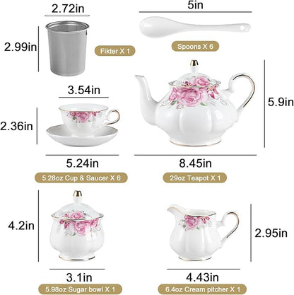 Sweejar Porcelain Tea Set Vintage Floral, British Relief Gold Rim Teapot Cup - Image 6