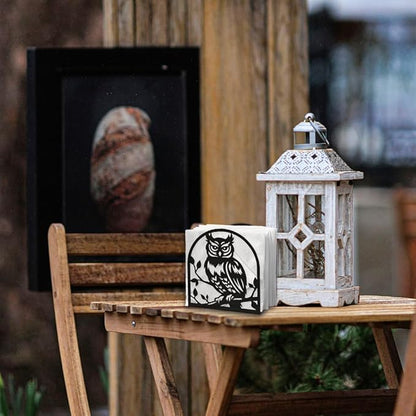Owl Decorative Black Metal Napkin Holder for Table, 4.9" x 5.3" x 2" Animal Owl On The Branch Standing Napkin Holder for Home Kitchen Restaurant Picnic Party Coffee Bar Dining Room
