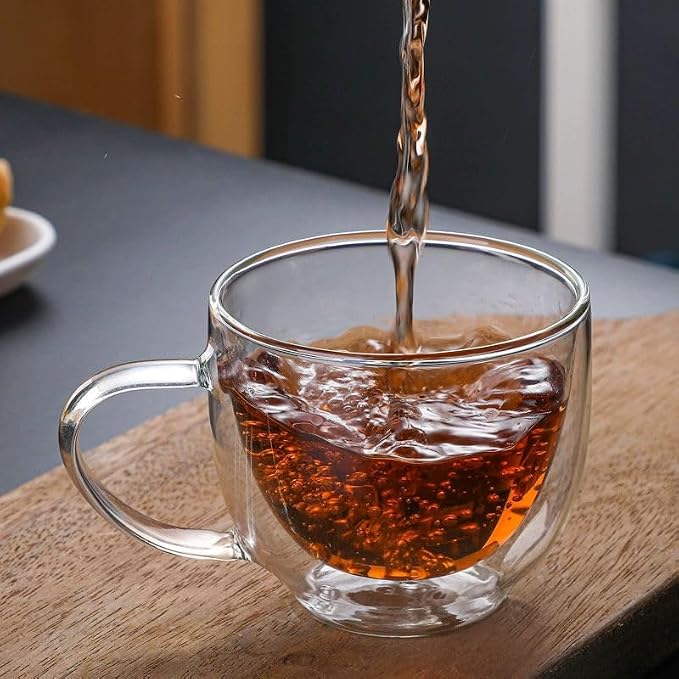Double Wall Glass Coffee Mugs Set of 2, 6.76 oz Clear Insulated Cups - Image 6