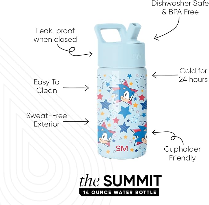 Simple Modern Sonic the Hedgehog Kids Water Bottle & Toddler Cup | 14oz | - Image 2
