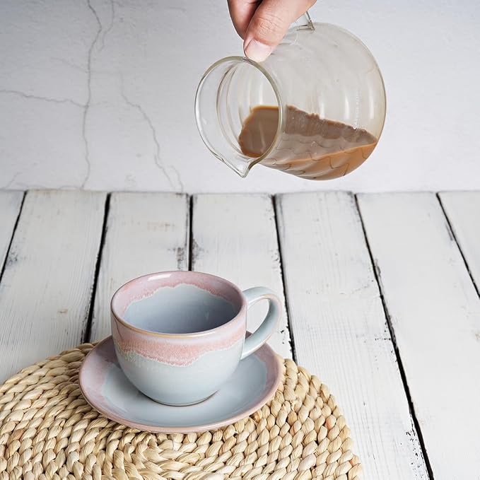 Bosmarlin Ceramic Cappuccino Cup and Saucer Set of 2, 9 Oz, Coffee Cups - Image 5