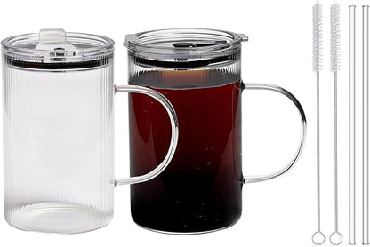 20oz Glass Tumblers with Lids and Straws by SUROQUE