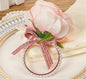 Pearl Napkin Rings Set of 6,Rustic Rose Napkin Rings Flower Dinner Napkin Holder for Table Decoration (21#Peach Pink)