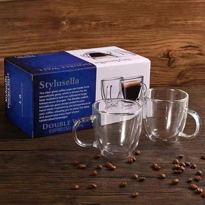 Double Wall Glass Coffee Mugs 5oz / 150ml, Stylish Tazas de Cafe Con Estilo - Image 6